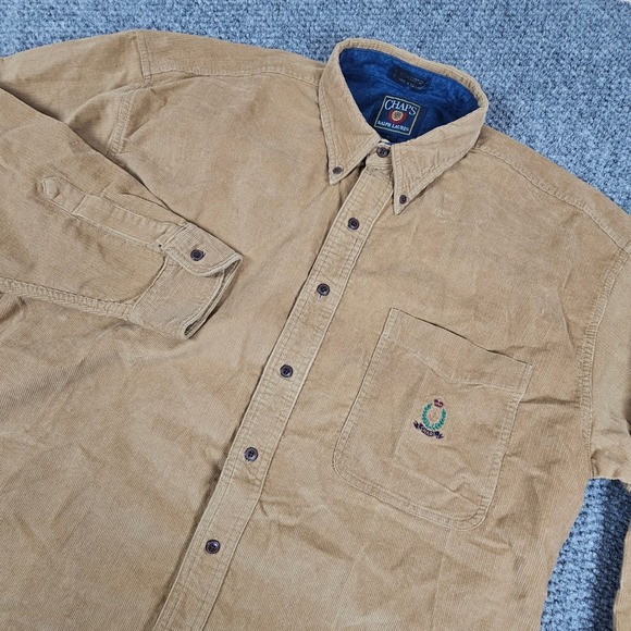 Vintage CHAPS Ralph Lauren Mens Corduroy Button Down Shirt L Long Sleeve Pocket - Picture 1 of 8